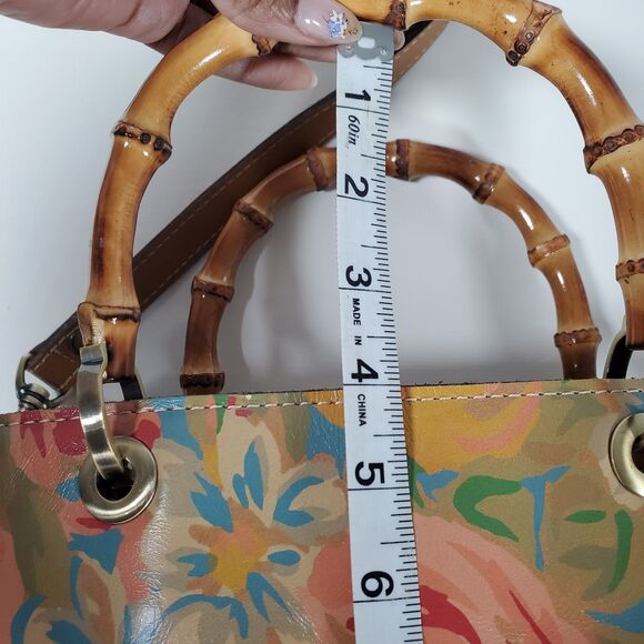 Patricia Nash Purse Watercolor Brown Leather Floral Bamboo Handle Crossbody - Picture 9 of 11